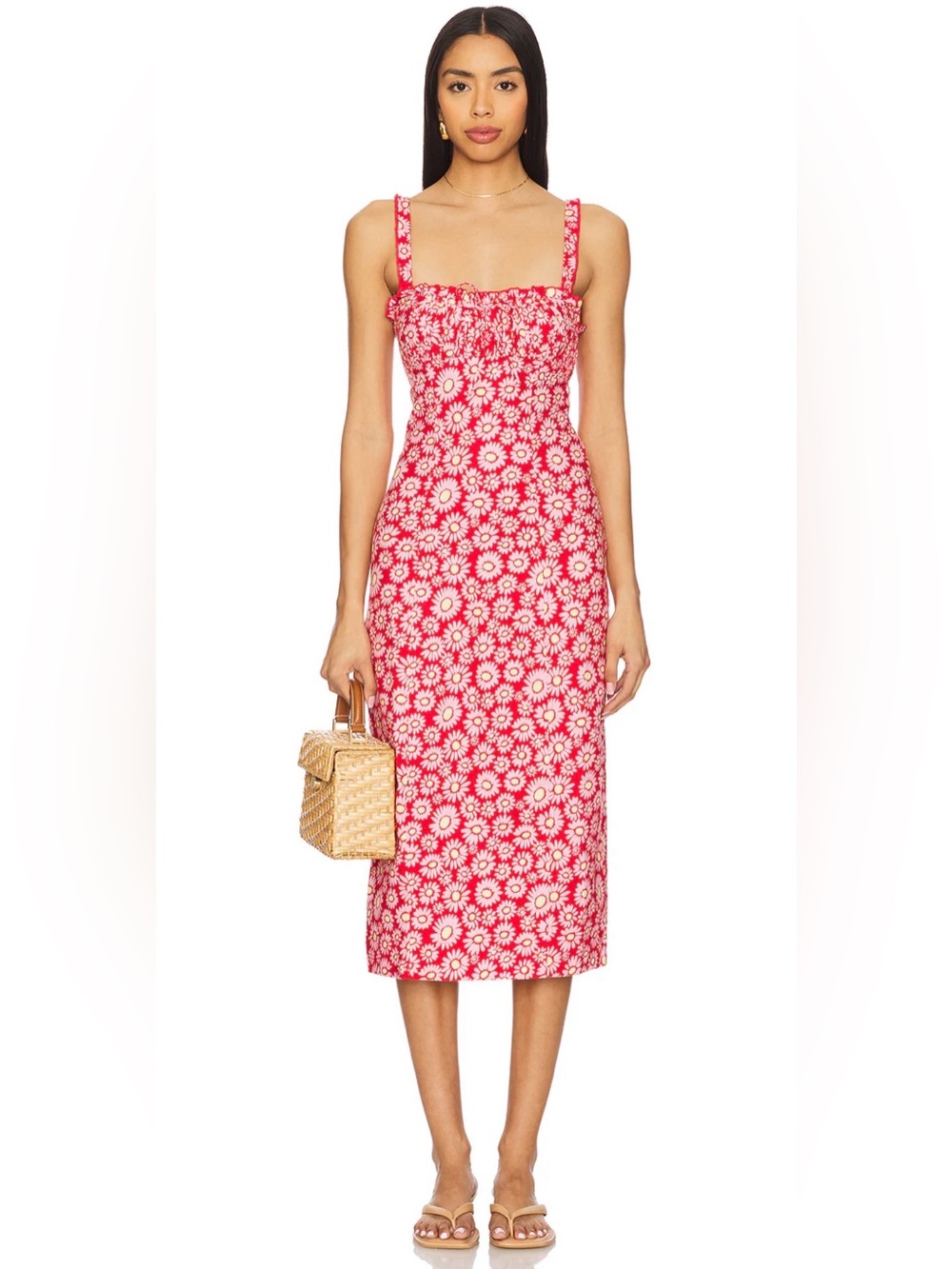 NWT Free People Lucinda Printed Midi Dress - Tomato Daisy - Size Small
